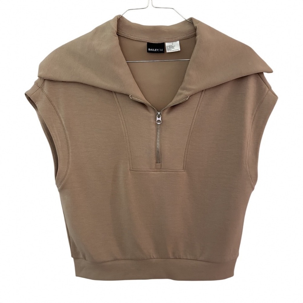 Bailey/44 Women Tan Modal Blend Quarter Zip Sleeveless Cropped Top Small RN83814